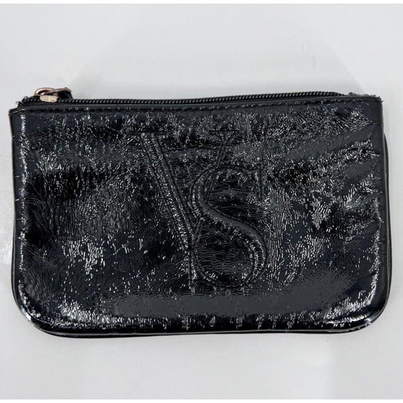 Victoria's Secret Black Faux Patent Leather Wallet Bag Key Holder Coin Purse - Picture 1 of 5